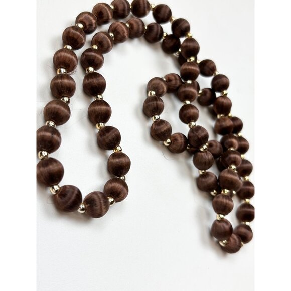 Brown satin thread Beaded Necklace With Gold Accents 30 Inches Long - Picture 4 of 6